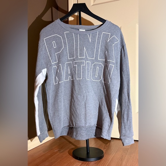 PINK Victoria's Secret Sweaters - Victoria's Secret PINK Gray Sweatshirt Label Detail